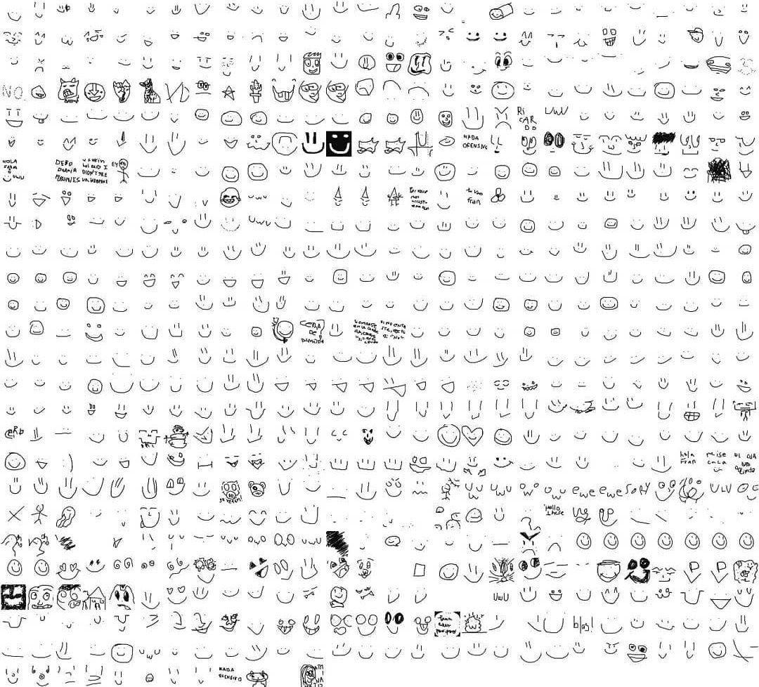 A mashup of many caricature smilies submitted by anonymous people.
